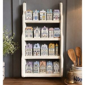 Vintage Whitewashed Wood Wall Shelf Spice Rack Cottage Farmhouse Decor Trinket